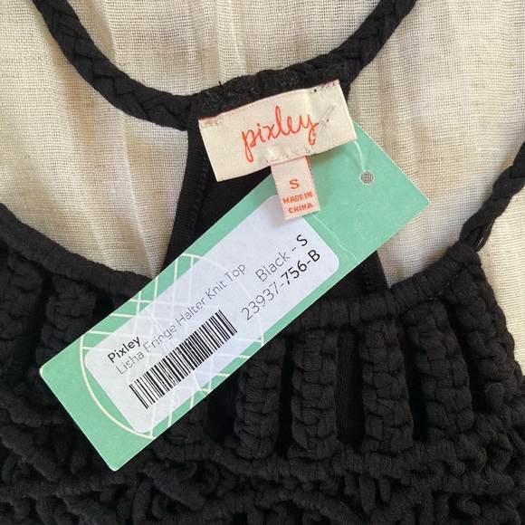 💐3/$12 NWT Pixley Fringe Knit Halter Tank Black Small - Picture 4 of 11